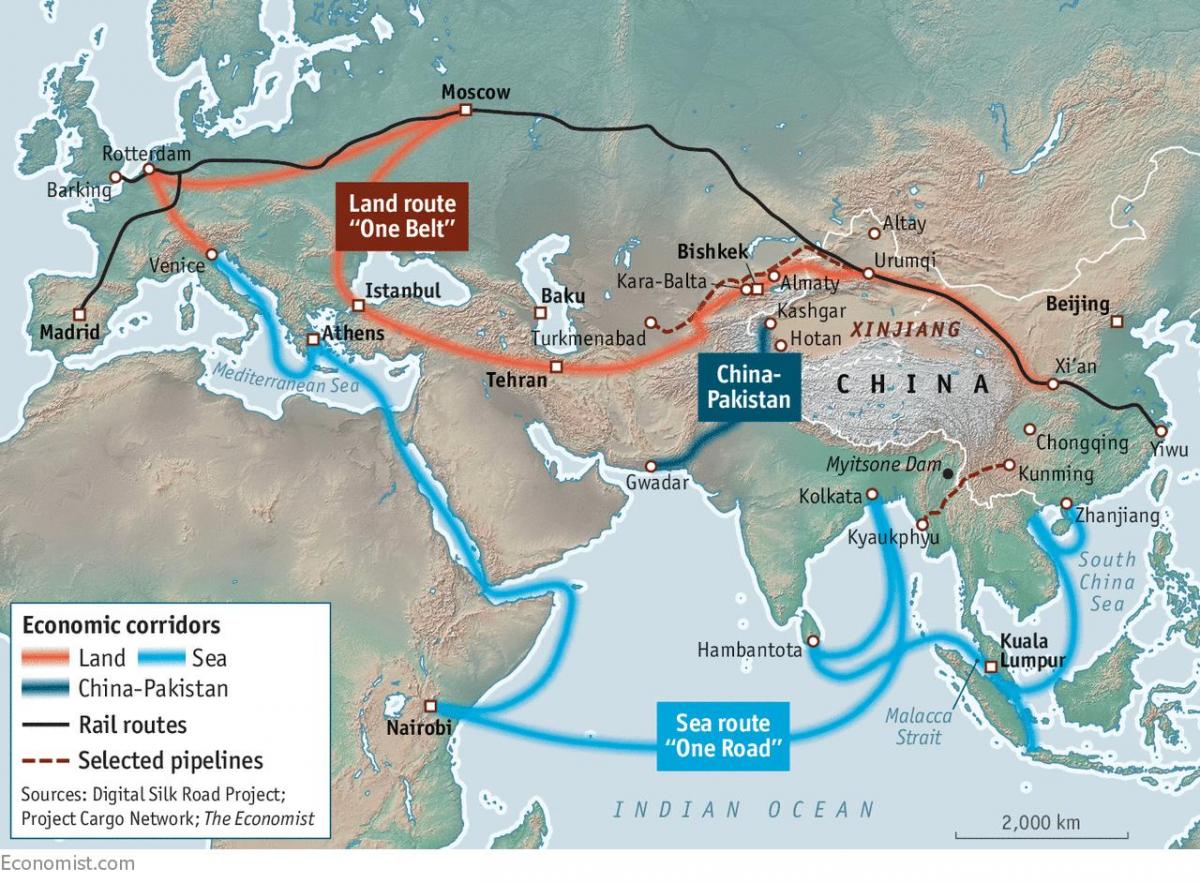 الصين مشروع طريق الحرير خريطة